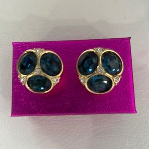 Vintage Swarovski swan logo clip on earrings blue  and clear crystals